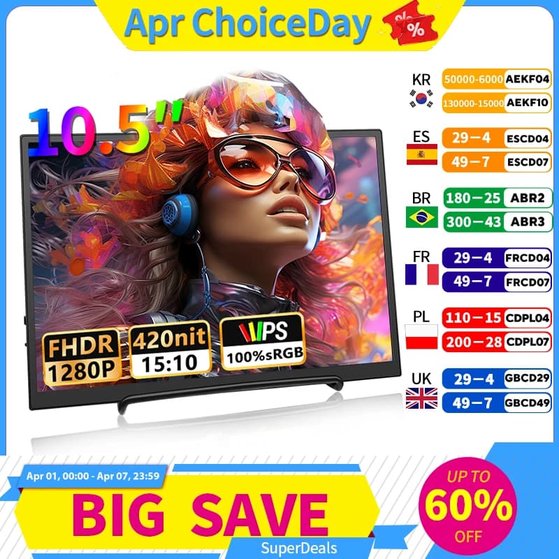 10.5 Inch Portable Monitor - Ideal for Laptop & Gaming