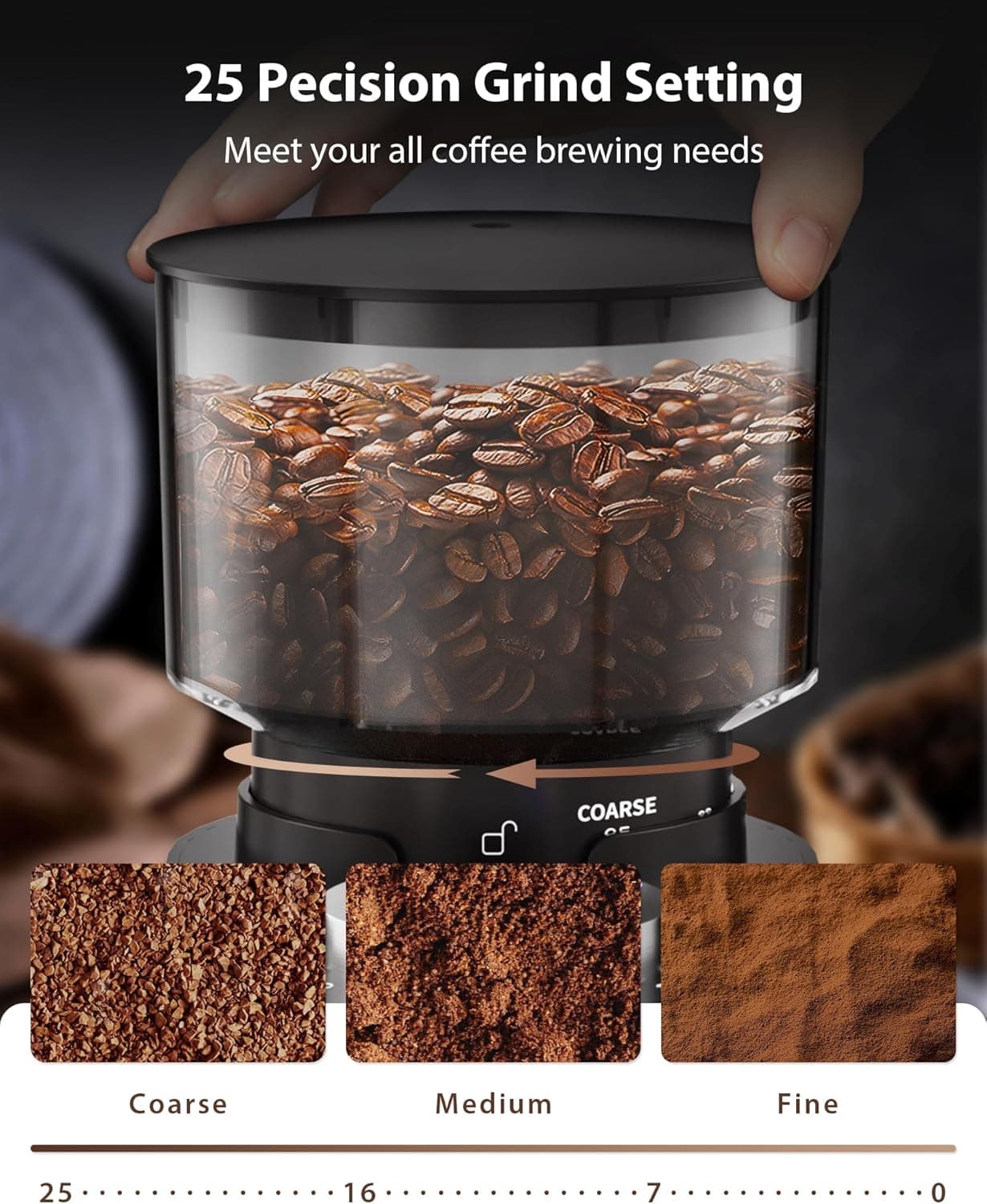 Aromaster Conical Burr Coffee Grinder with 25 Settings & Timer - image 3