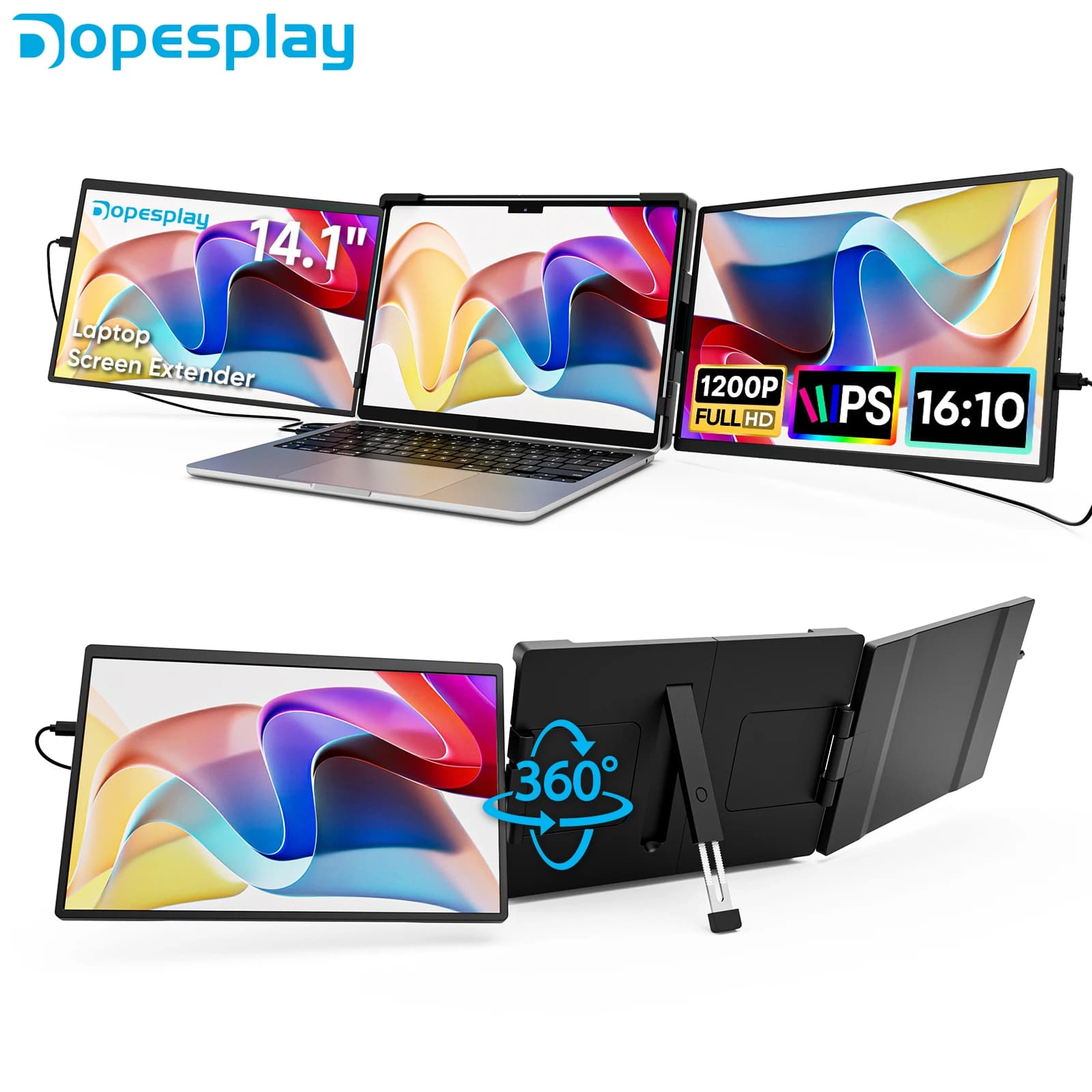 Dopesplay Portable Monitor: 14.1" Triple Display for Laptops