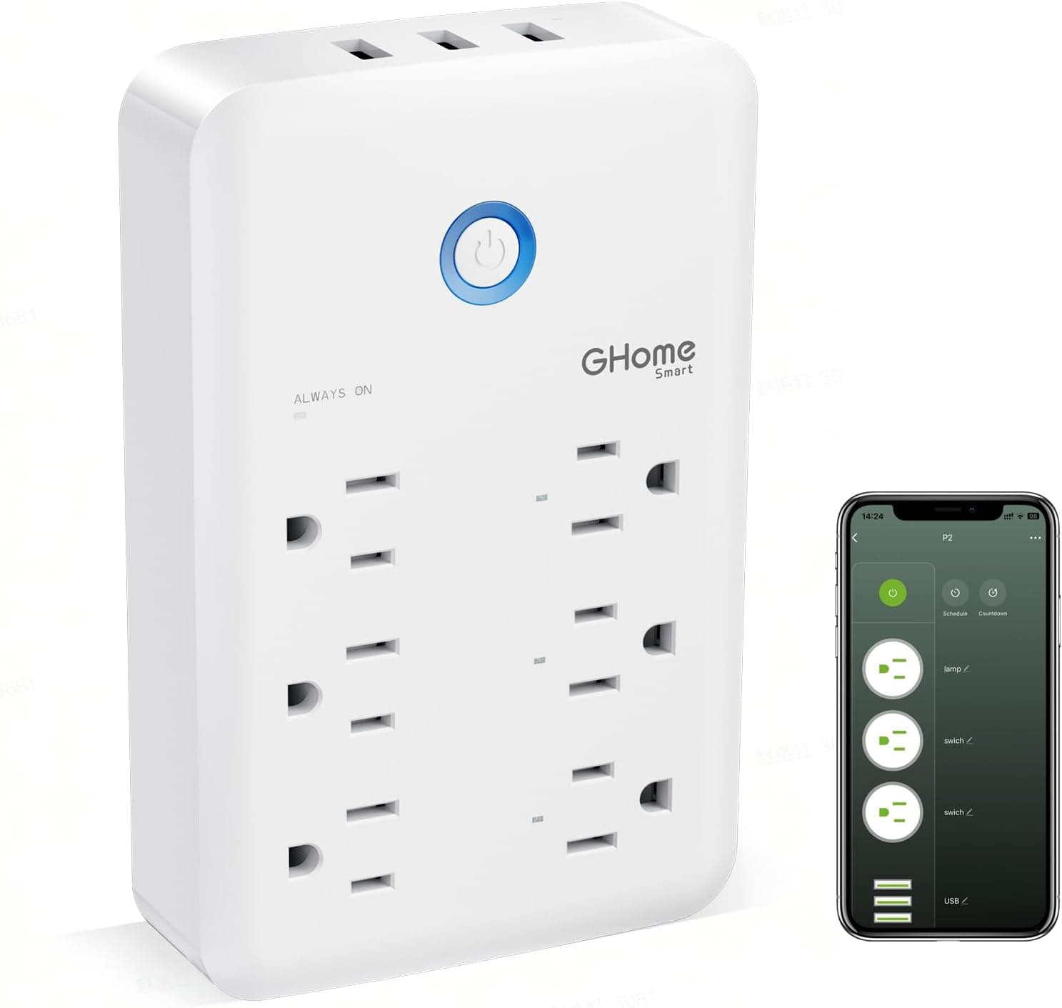 GHome Smart Plug Outlet Extender with USB Ports