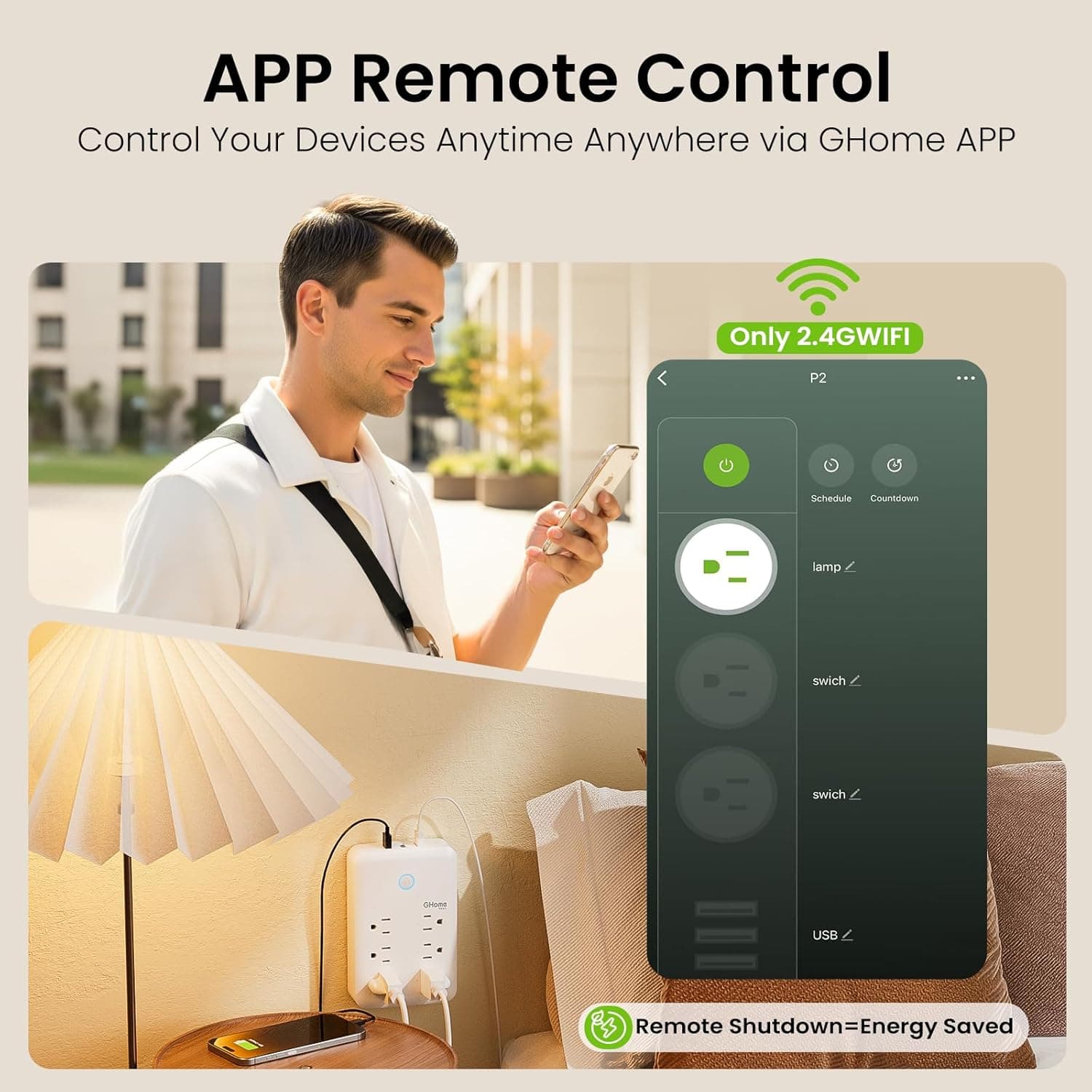 GHome Smart Plug Outlet Extender with USB Ports - image 3