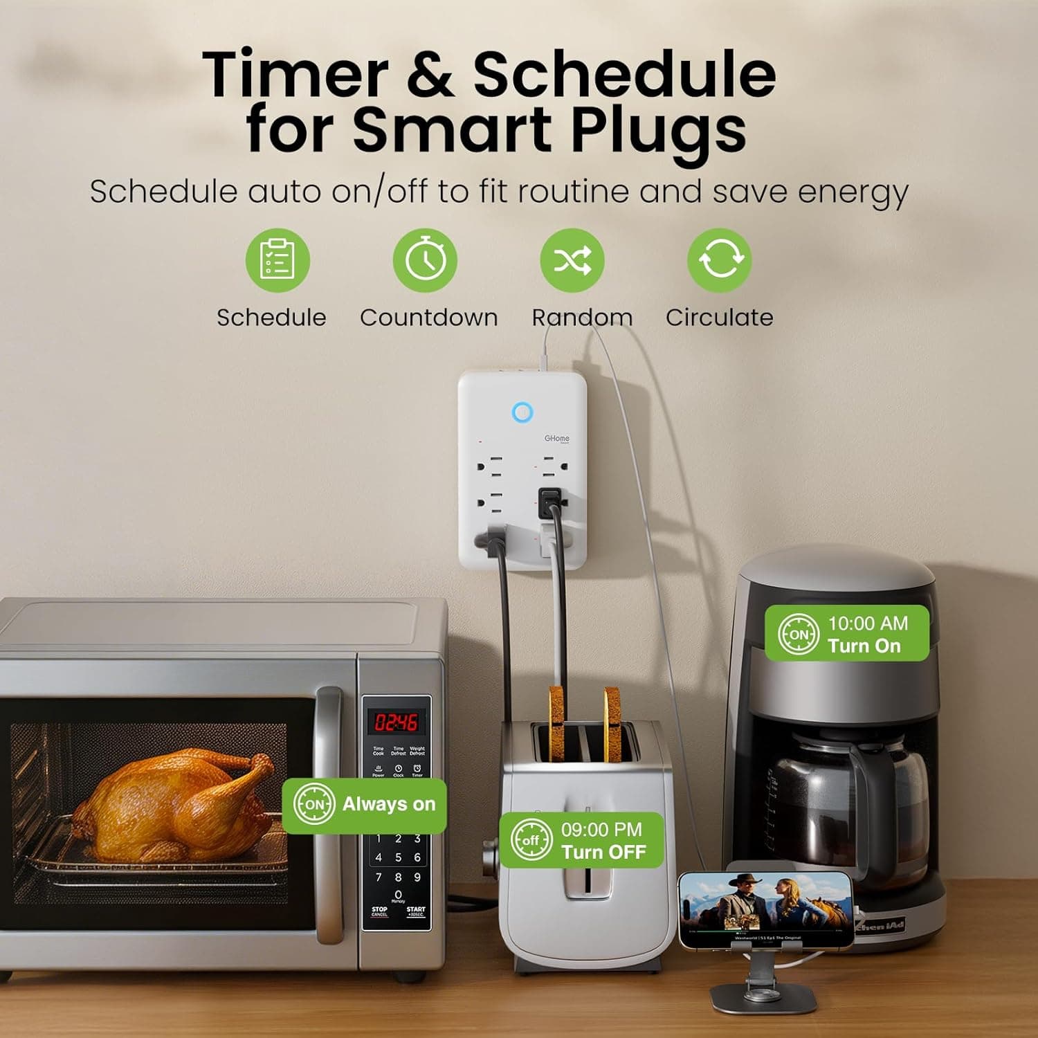 GHome Smart Plug Outlet Extender with USB Ports - image 4