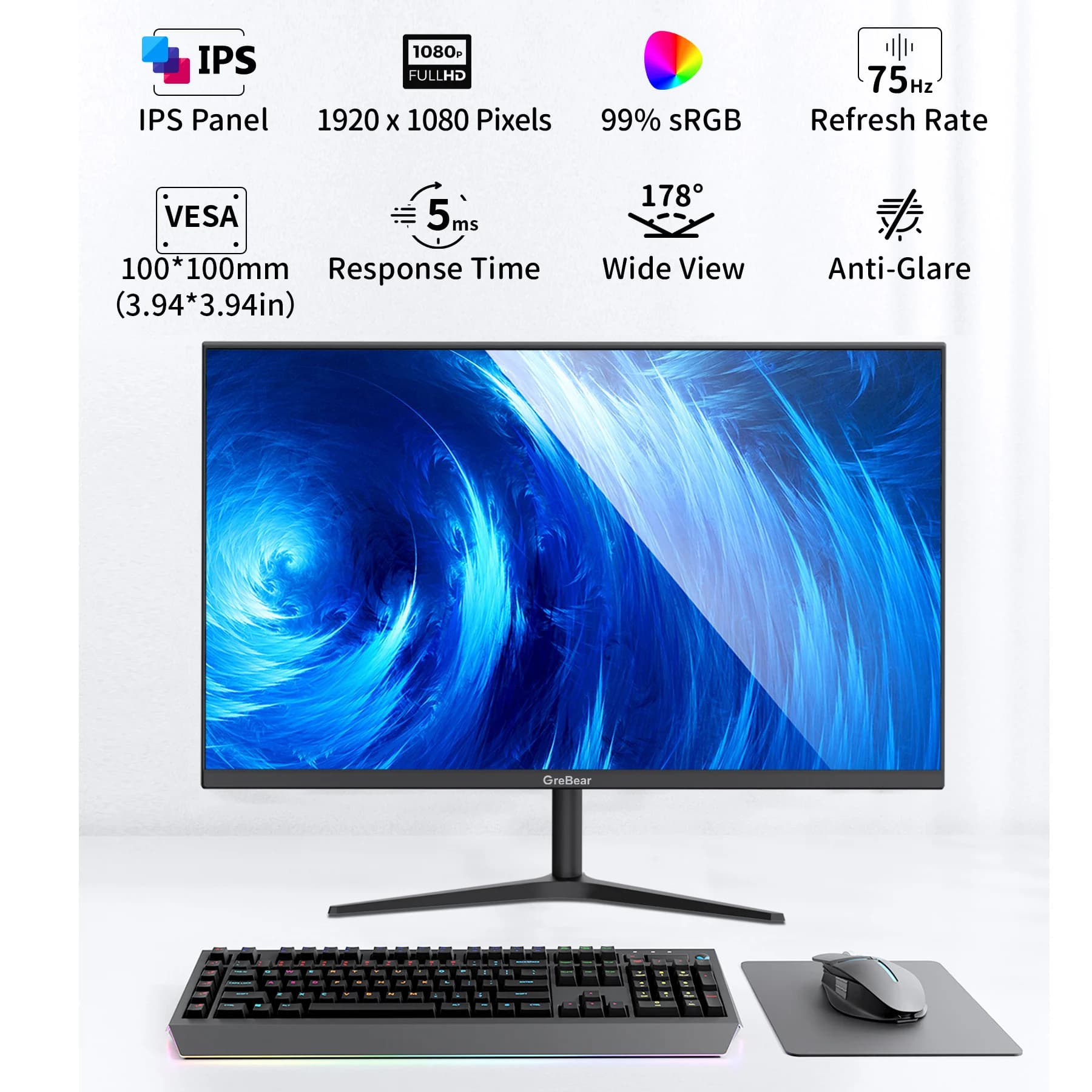 GreBear 27-inch FHD 1080p IPS Computer Monitor - image 5