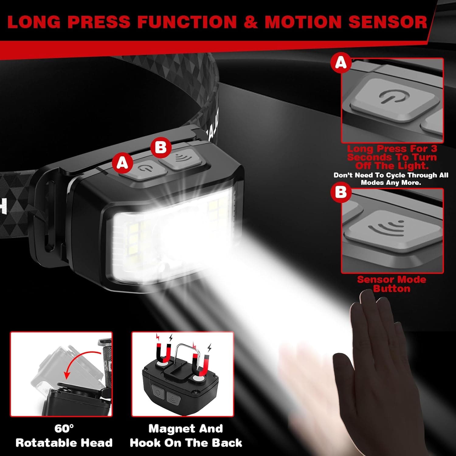 KIDECCE Rechargeable Headlamp - 2000 Lumens, 16 Modes, Waterproof (2 Pack) - image 4