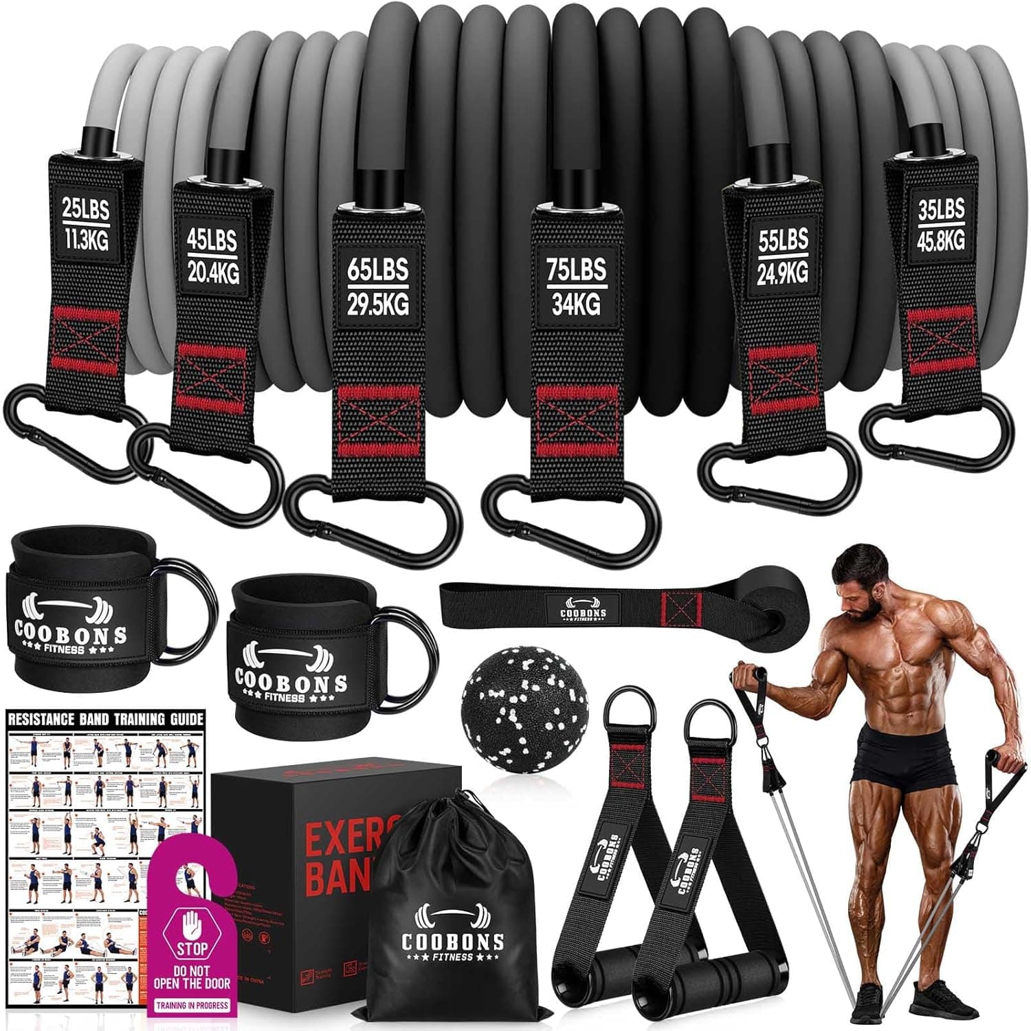 COOBONS FITNESS Heavy Resistance Bands - 300LBS Set