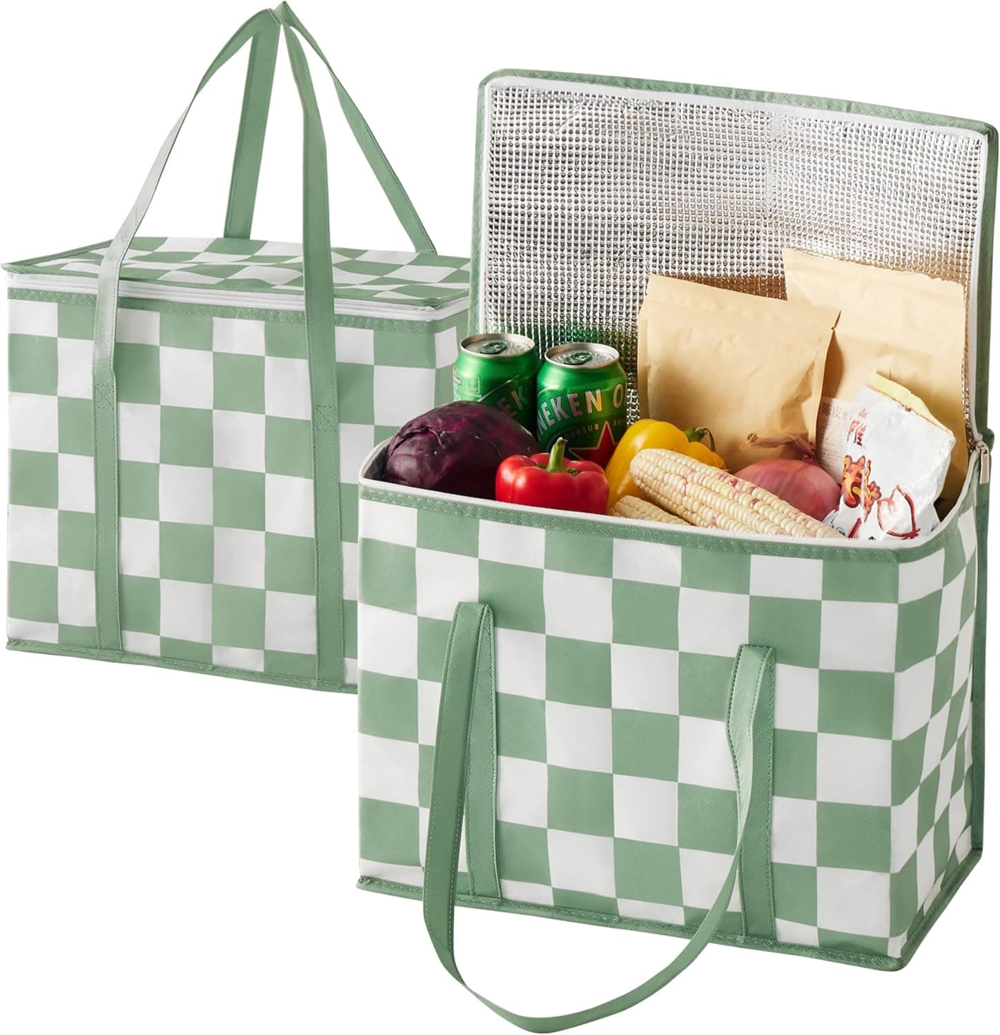 Ohocut Insulated Checkerboard Grocery Bags – 2 Pack