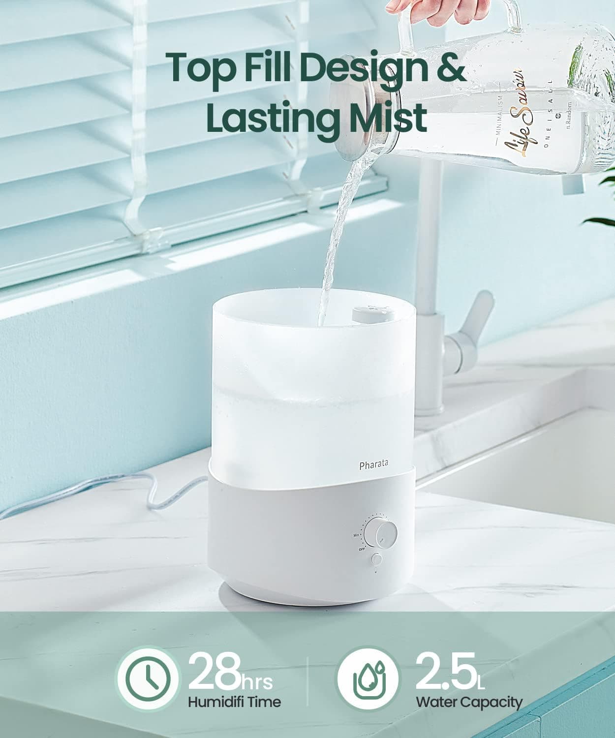 Pharata 2.5L Top Fill Humidifier & Essential Oil Diffuser - image 2