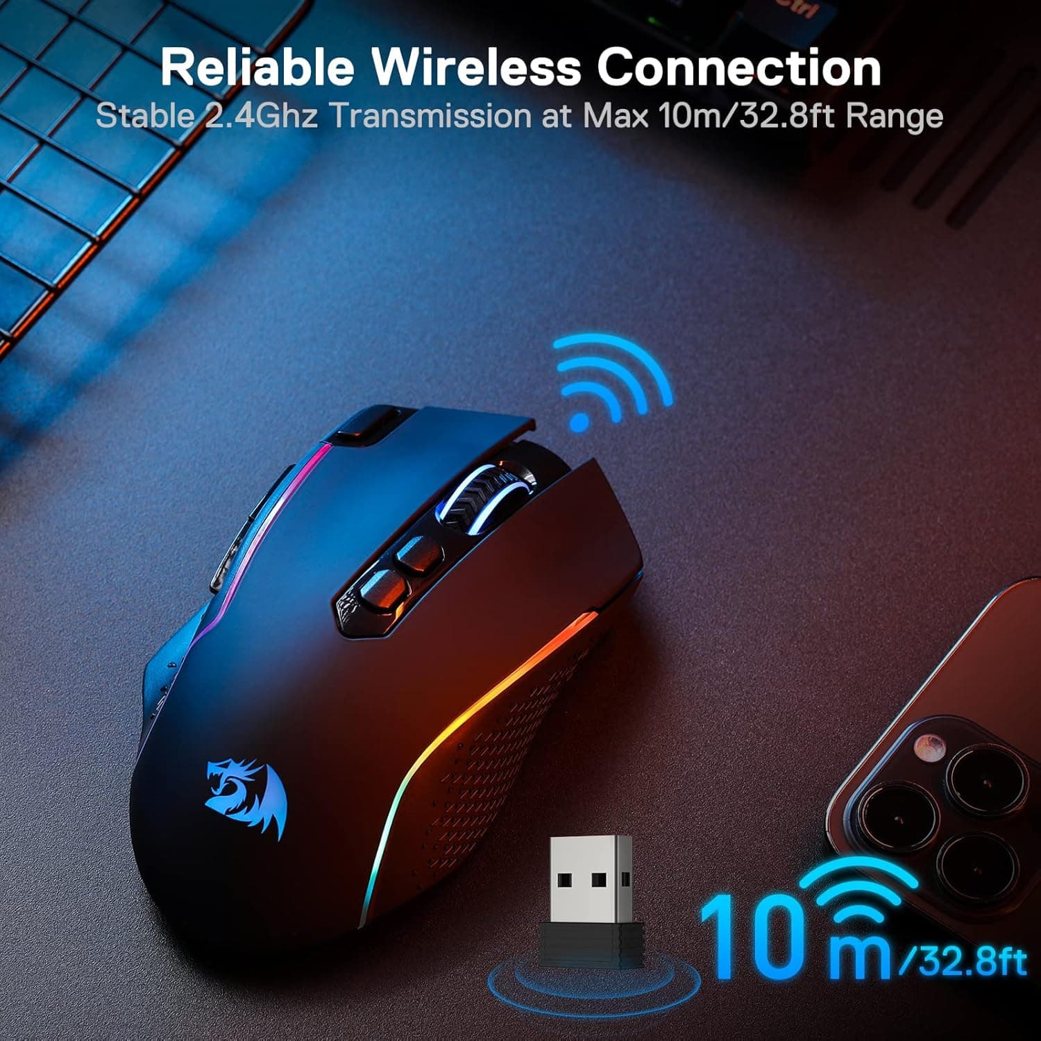 Redragon M810 Pro Wireless Gaming Mouse - 10,000 DPI, RGB - image 4