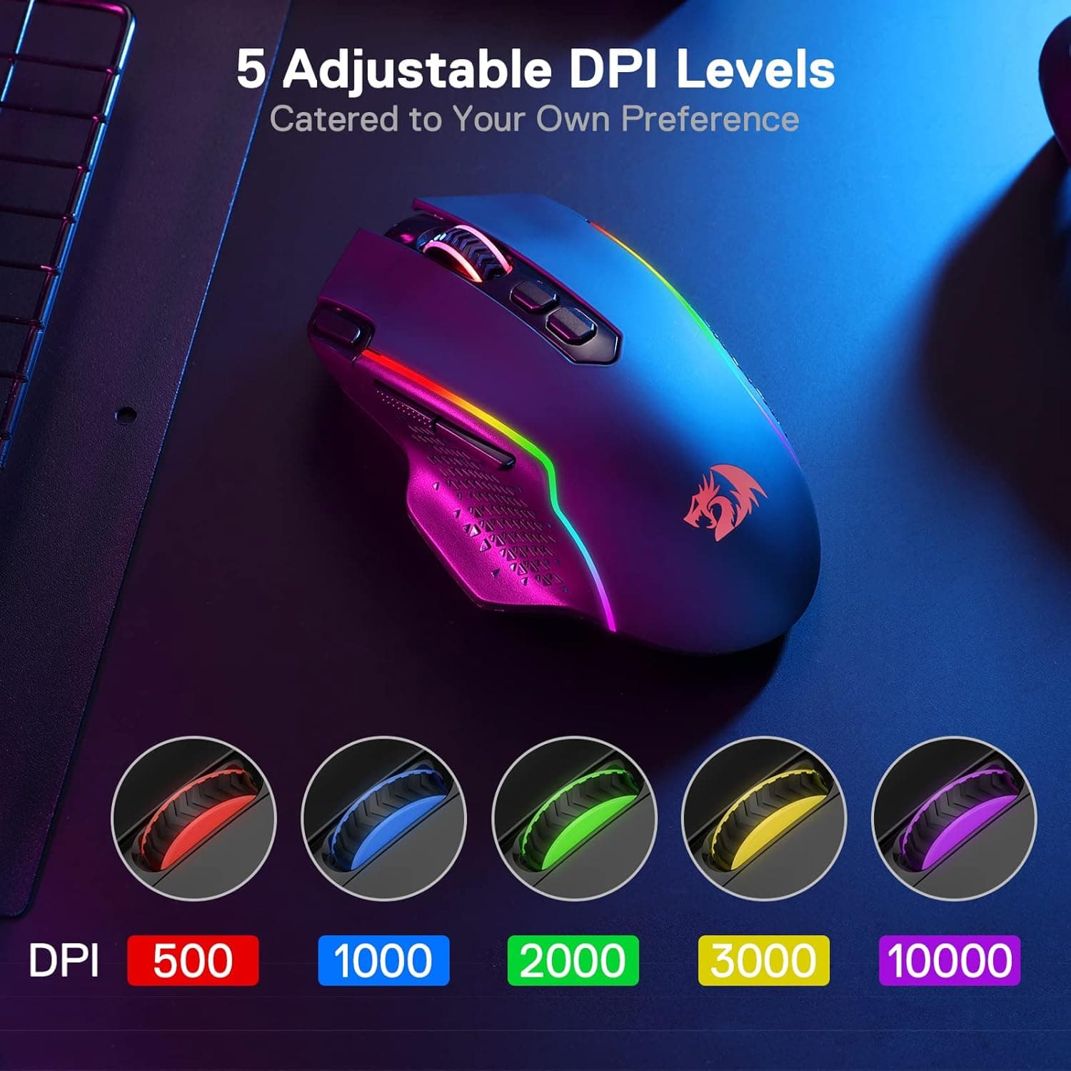 Redragon M810 Pro Wireless Gaming Mouse - 10,000 DPI, RGB - image 5