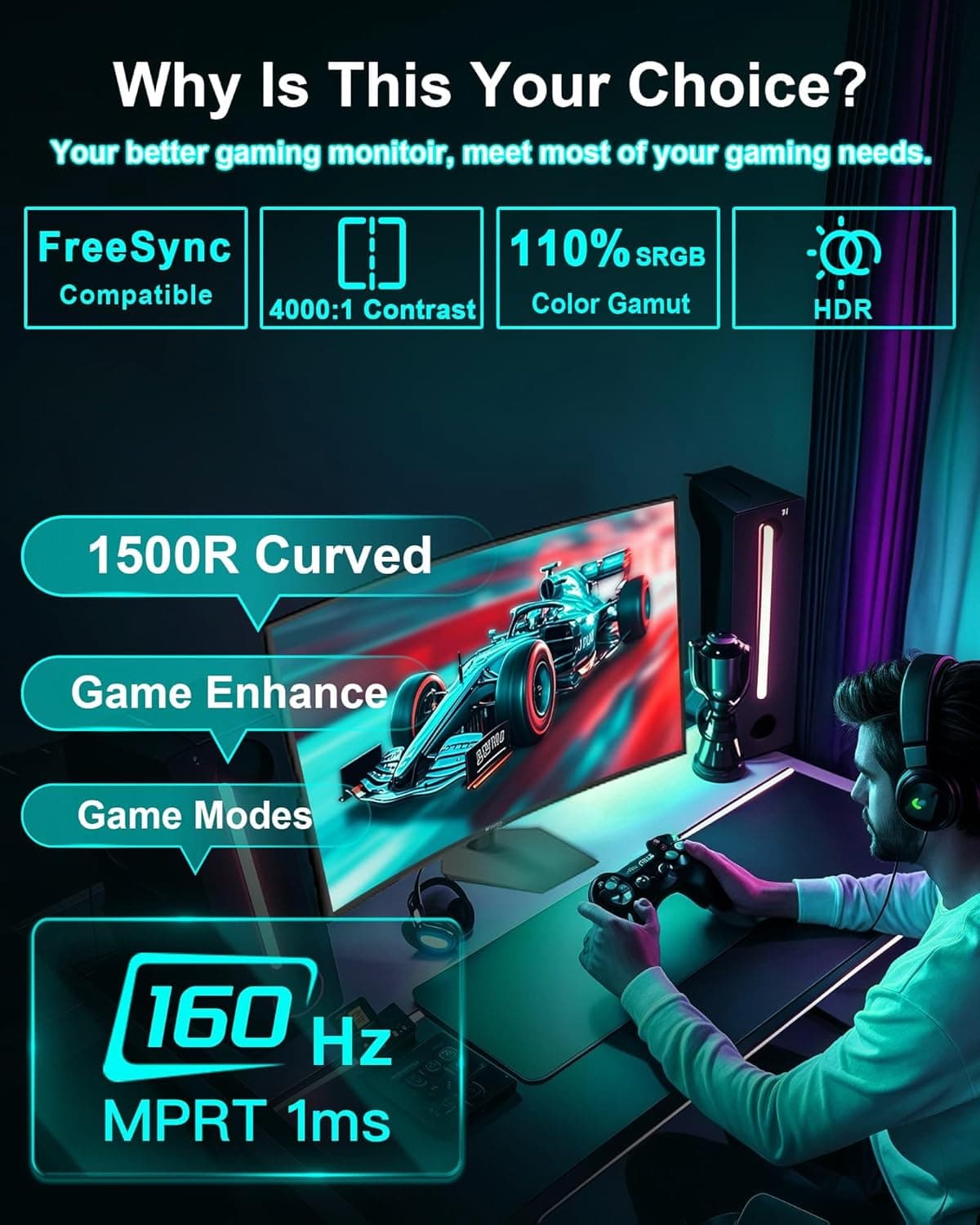 SANSUI 27 Inch Curved 160Hz Gaming Monitor - image 2